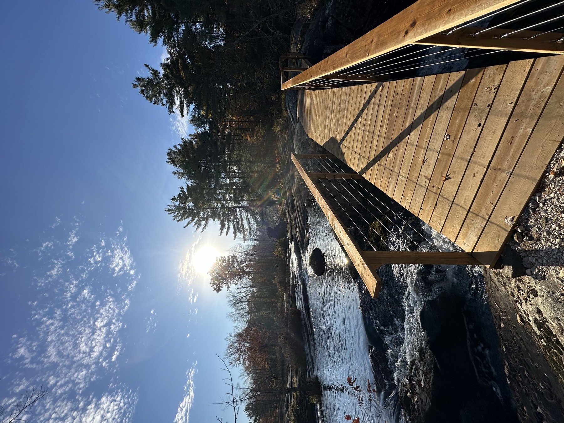 Wooden bridge over the falls